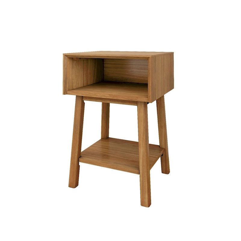 Table de chevet avec casier de style Mid-Century Modern en planches et poutres