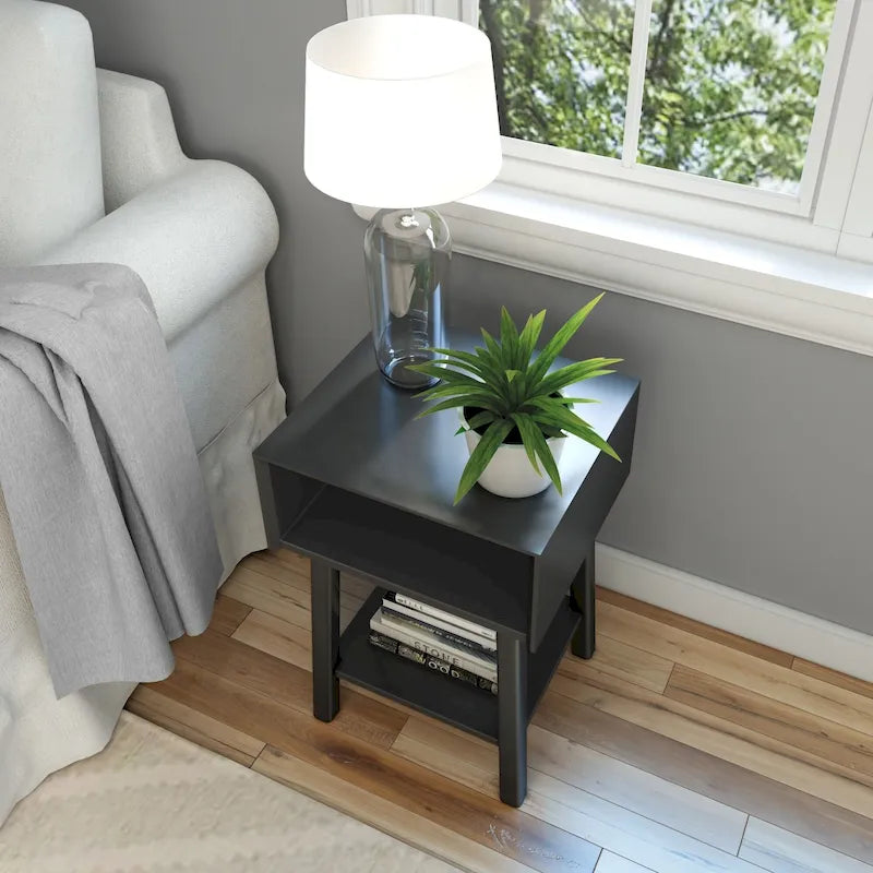 Table de chevet avec casier de style Mid-Century Modern en planches et poutres