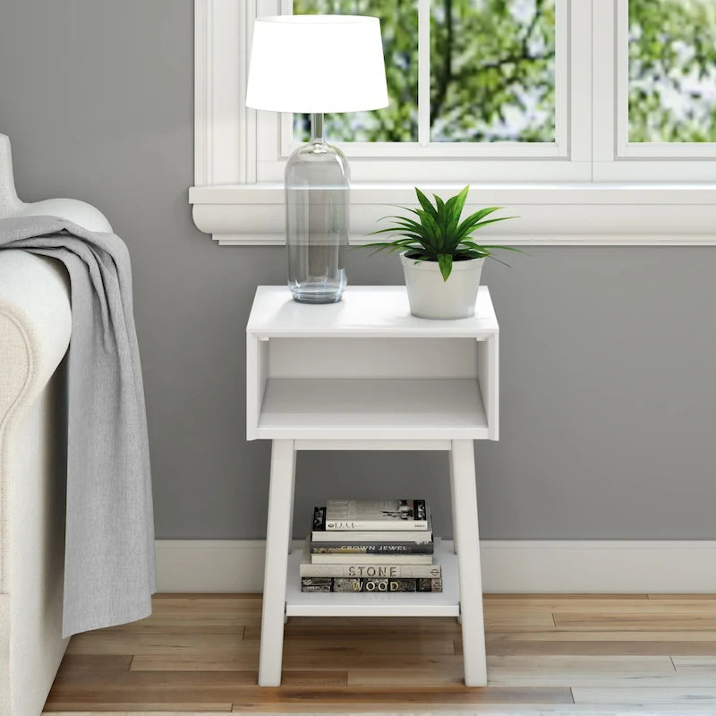 Table de chevet avec casier de style Mid-Century Modern en planches et poutres
