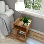 Table de chevet avec casier de style Mid-Century Modern en planches et poutres