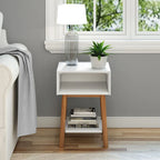 Table de chevet avec casier de style Mid-Century Modern en planches et poutres