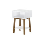 Table de chevet avec casier de style Mid-Century Modern en planches et poutres