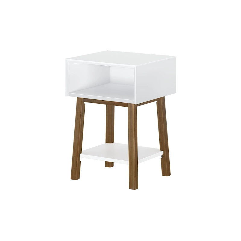 Table de chevet avec casier de style Mid-Century Modern en planches et poutres
