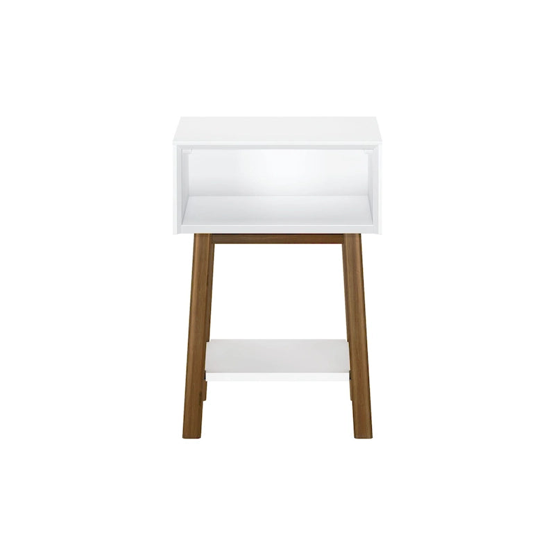Table de chevet avec casier de style Mid-Century Modern en planches et poutres