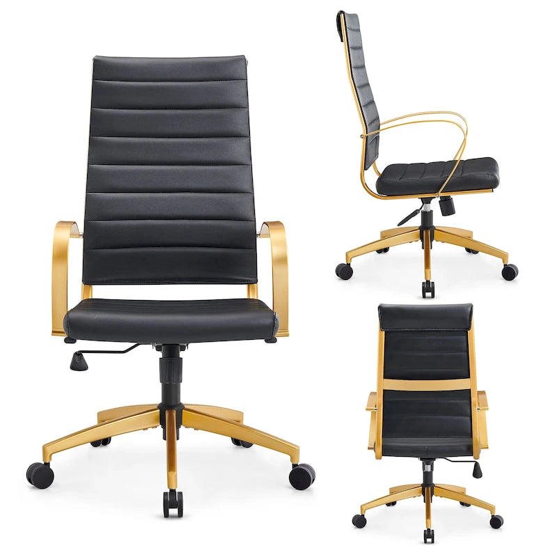 Sillón de oficina giratorio de piel sintética acanalada con altura ajustable