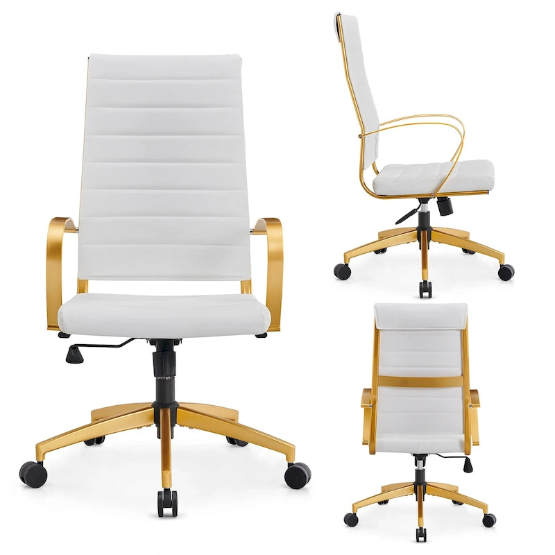 Sillón de oficina giratorio de piel sintética acanalada con altura ajustable
