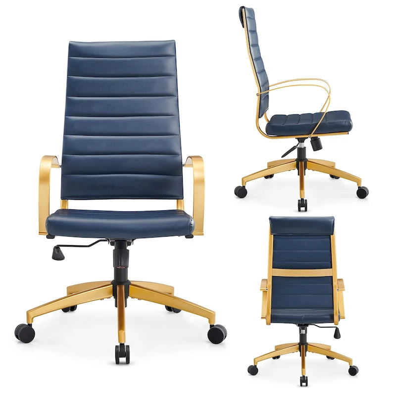 Sillón de oficina giratorio de piel sintética acanalada con altura ajustable