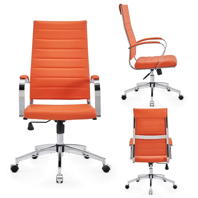 Sillón de oficina giratorio de piel sintética acanalada con altura ajustable