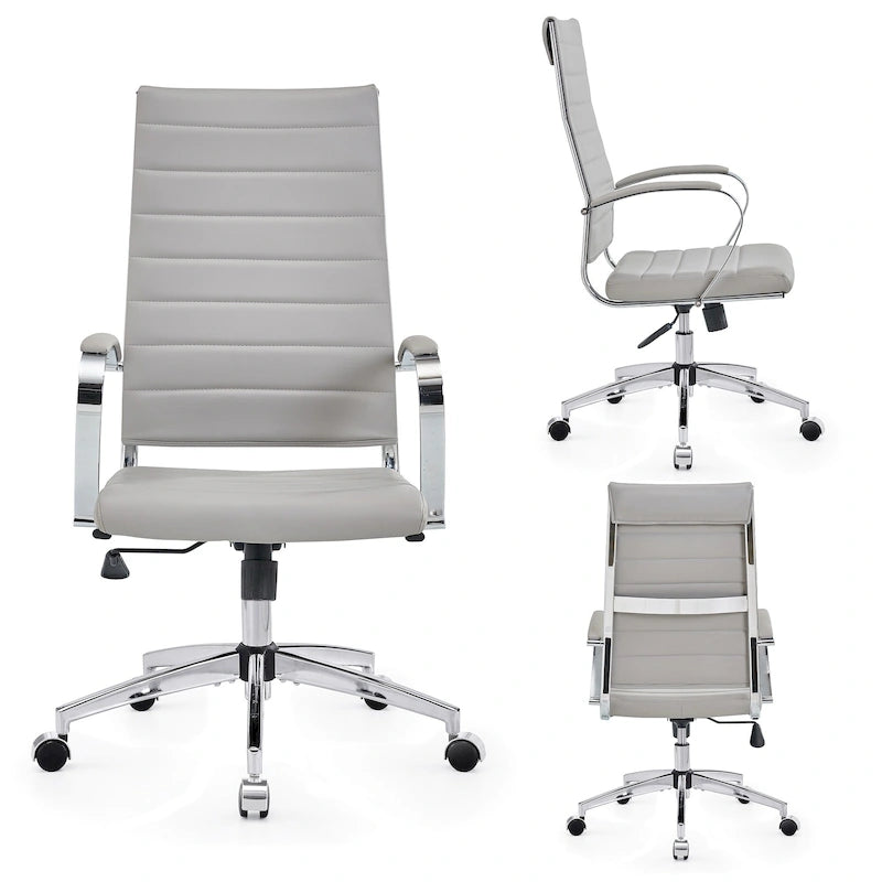 Sillón de oficina giratorio de piel sintética acanalada con altura ajustable