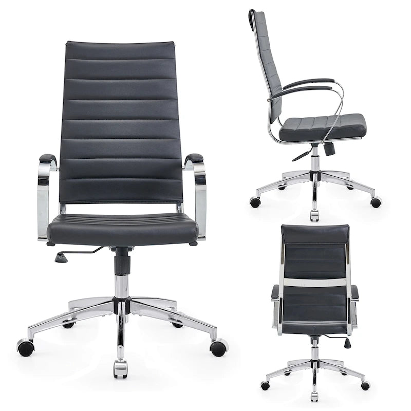 Sillón de oficina giratorio de piel sintética acanalada con altura ajustable
