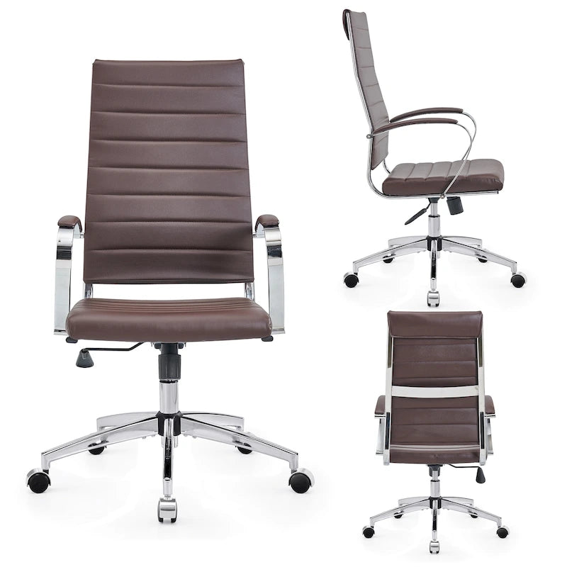 Sillón de oficina giratorio de piel sintética acanalada con altura ajustable