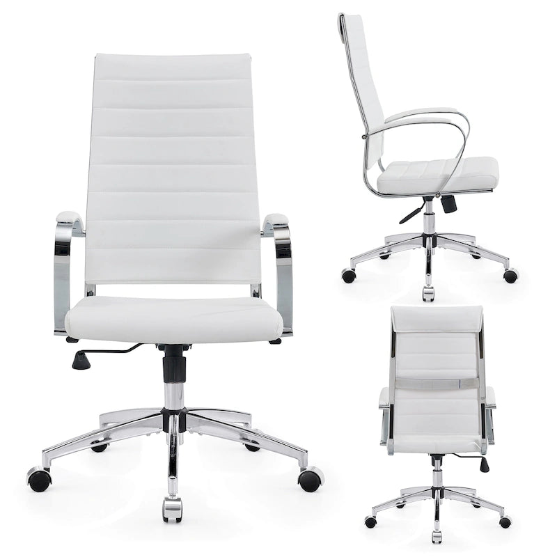 Sillón de oficina giratorio de piel sintética acanalada con altura ajustable