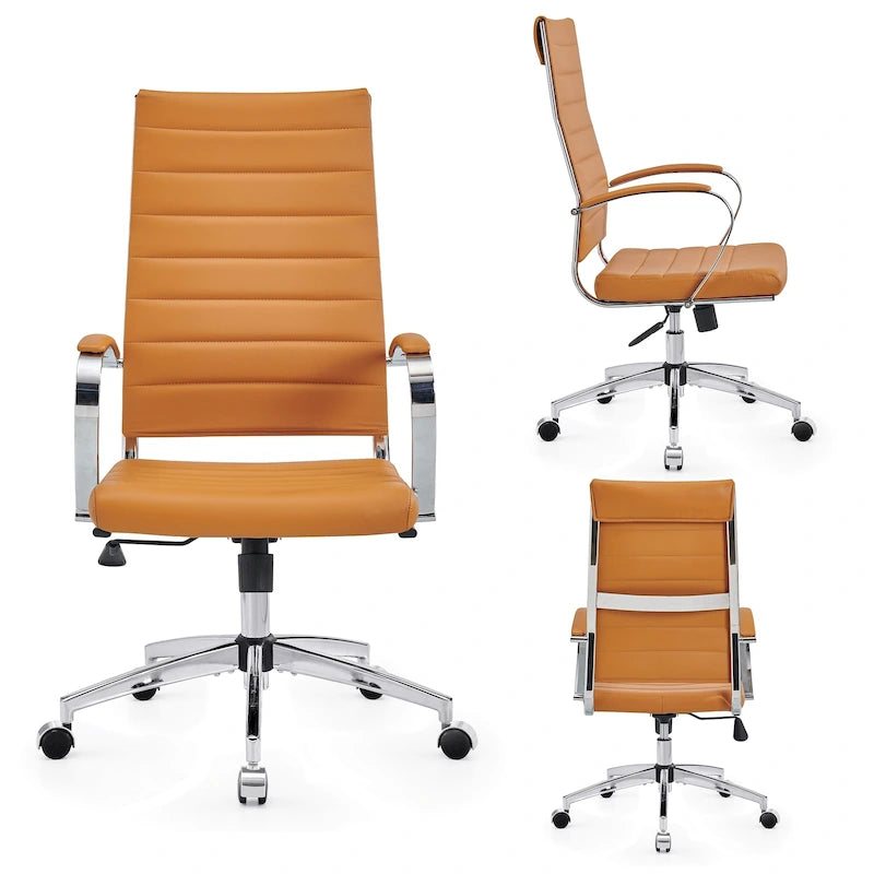 Sillón de oficina giratorio de piel sintética acanalada con altura ajustable