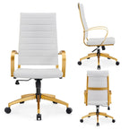 Sillón de oficina giratorio de piel sintética acanalada con altura ajustable