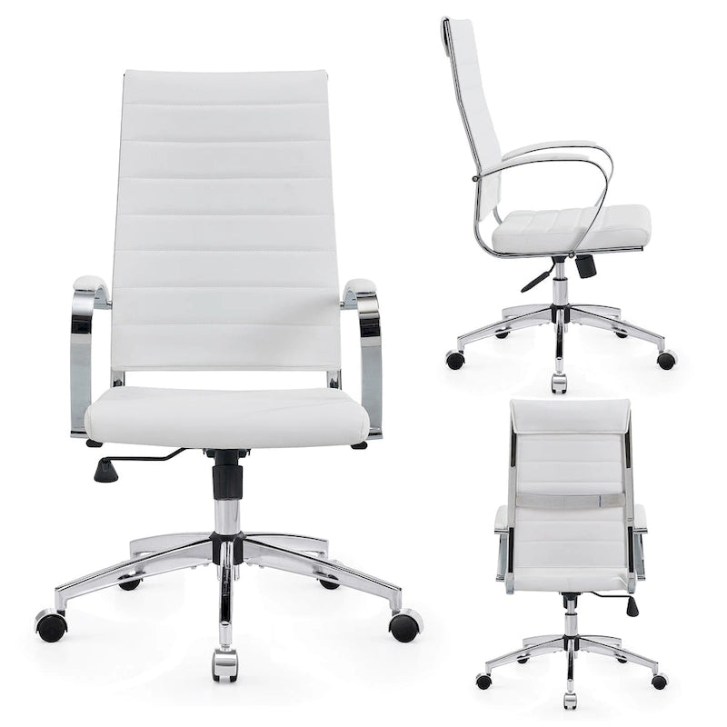 Sillón de oficina giratorio de piel sintética acanalada con altura ajustable