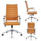 Sillón de oficina giratorio de piel sintética acanalada con altura ajustable