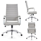 Sillón de oficina giratorio de piel sintética acanalada con altura ajustable