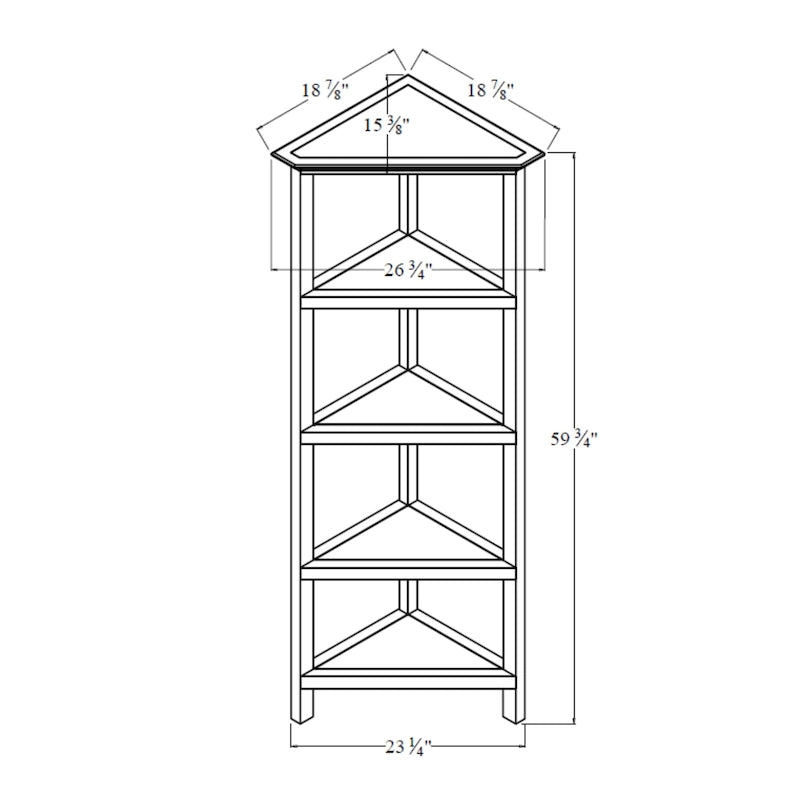 Edenton Tall Wood Corner Bookcase with 4 Shelves, Washed Grey