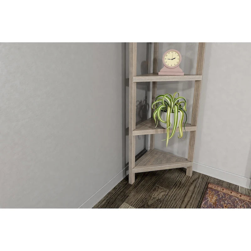 Edenton Tall Wood Corner Bookcase with 4 Shelves, Washed Grey