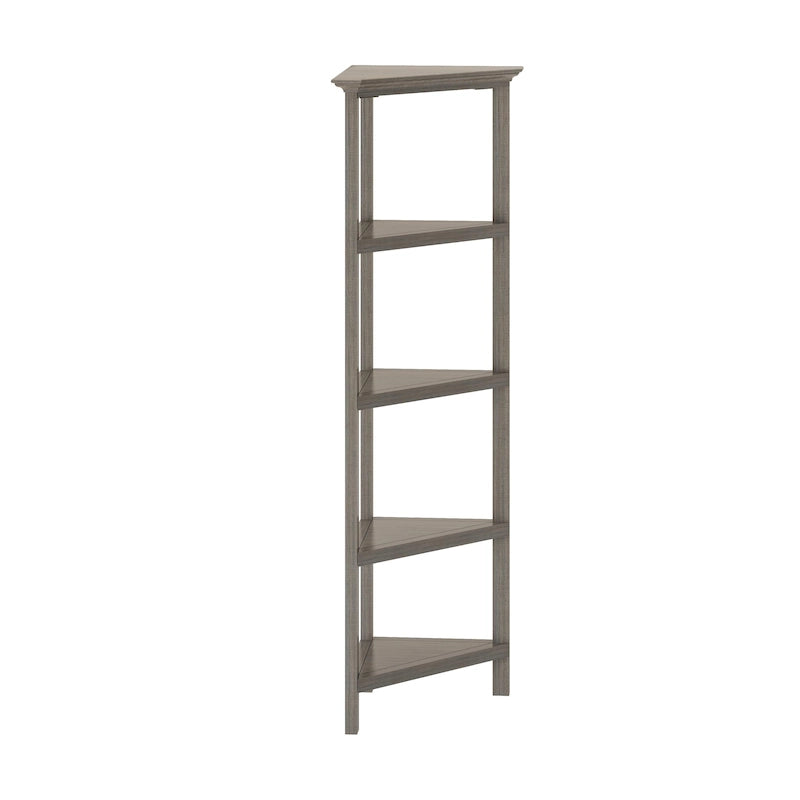 Edenton Tall Wood Corner Bookcase with 4 Shelves, Washed Grey