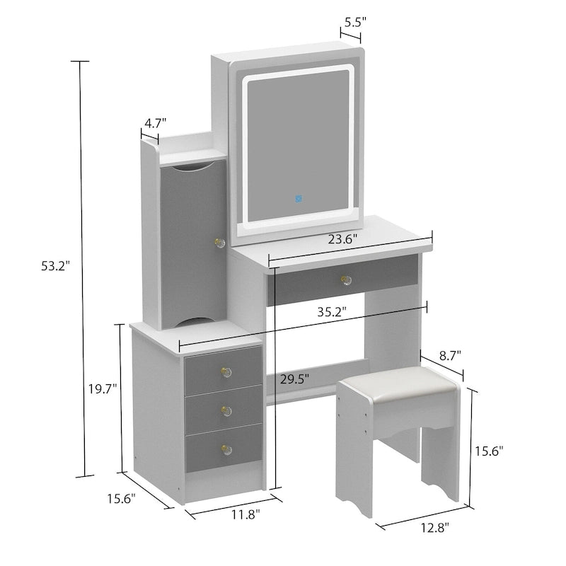 Timechee Makeup Vanity Set with Sliding Lighted Mirror Dressing Table - 33L x 15.7W x 52.4H