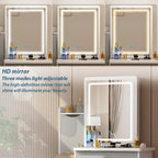 Timechee Makeup Vanity Set with Sliding Lighted Mirror Dressing Table - 33L x 15.7W x 52.4H