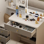 Timechee Makeup Vanity Set with Sliding Lighted Mirror Dressing Table - 33L x 15.7W x 52.4H