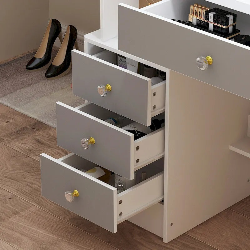 Timechee Makeup Vanity Set with Sliding Lighted Mirror Dressing Table - 33L x 15.7W x 52.4H