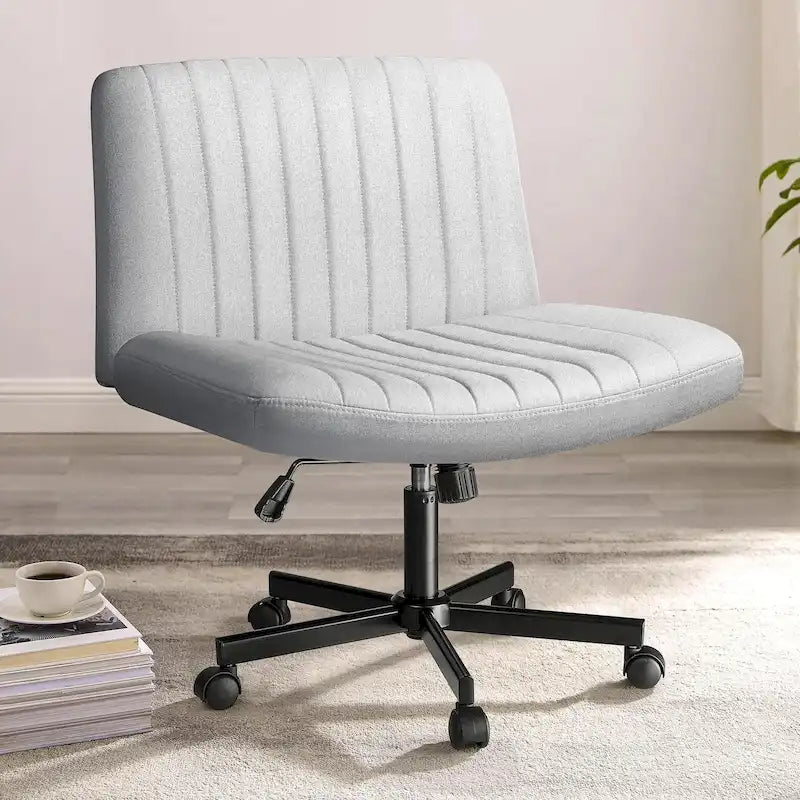Bossin Criss Cross Chair Armless Office Desk Chair with Wheels,Fabric Padded Cross Legged Chair, Swivel Wide Seat Vanity Chair