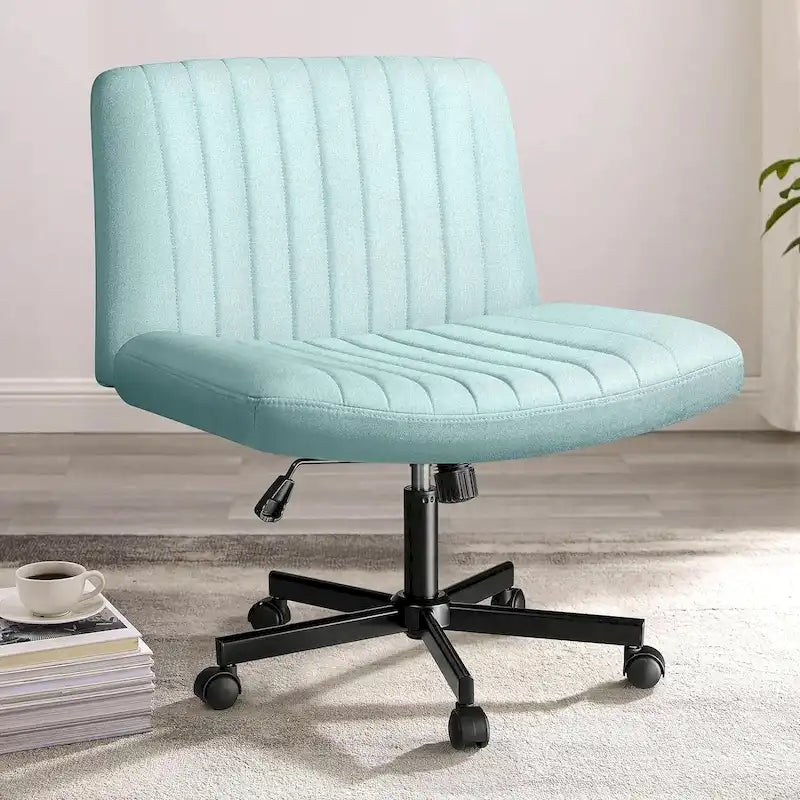 Chaise de bureau sans accoudoirs Bossin Criss Cross avec roulettes, chaise à pieds croisés rembourrée en tissu, chaise de vanité pivotante à siège large