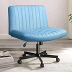 Chaise de bureau sans accoudoirs Bossin Criss Cross avec roulettes, chaise à pieds croisés rembourrée en tissu, chaise de vanité pivotante à siège large