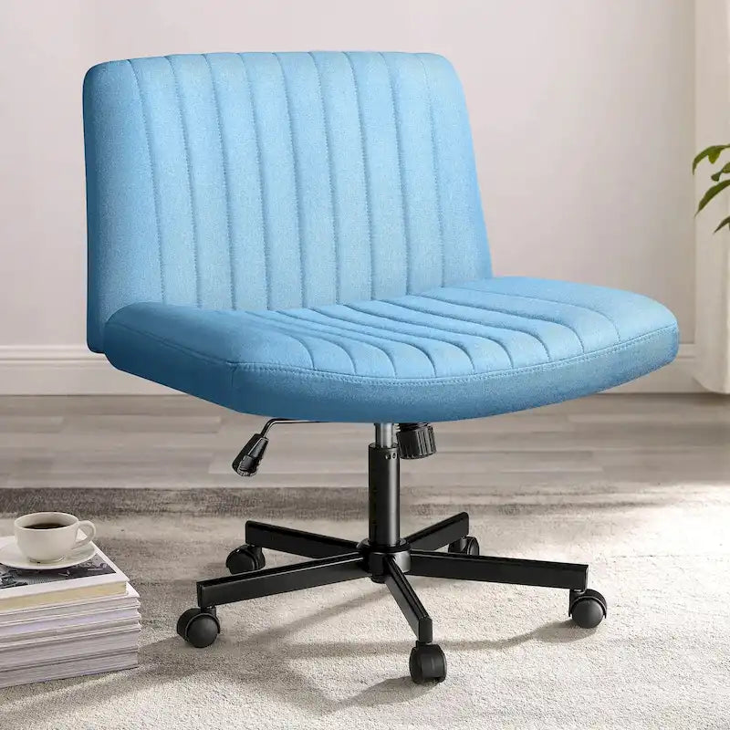 Bossin Criss Cross Chair Armless Office Desk Chair with Wheels,Fabric Padded Cross Legged Chair, Swivel Wide Seat Vanity Chair
