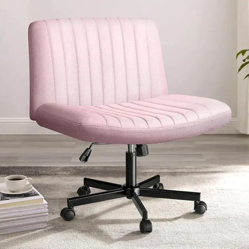 Chaise de bureau sans accoudoirs Bossin Criss Cross avec roulettes, chaise à pieds croisés rembourrée en tissu, chaise de vanité pivotante à siège large