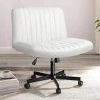 Chaise de bureau sans accoudoirs Bossin Criss Cross avec roulettes, chaise à pieds croisés rembourrée en tissu, chaise de vanité pivotante à siège large