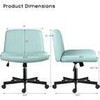 Chaise de bureau sans accoudoirs Bossin Criss Cross avec roulettes, chaise à pieds croisés rembourrée en tissu, chaise de vanité pivotante à siège large