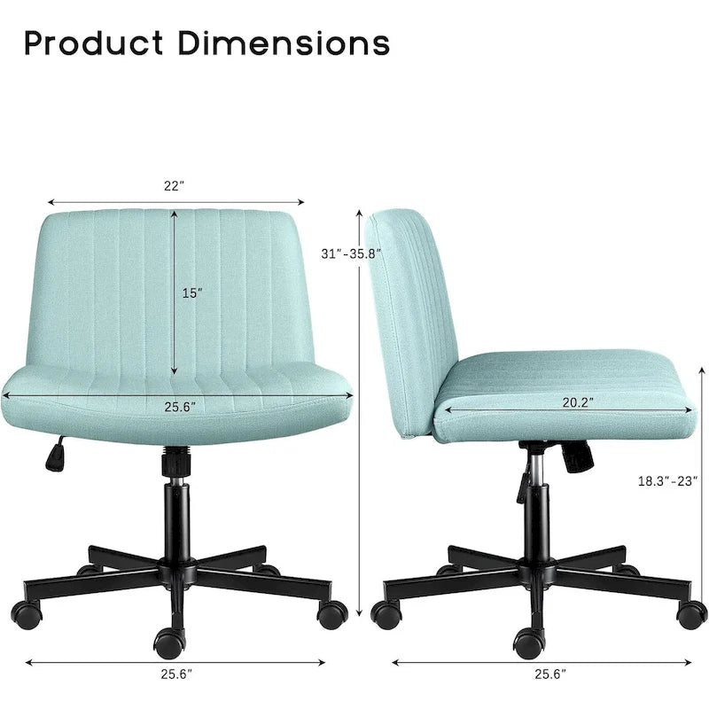 Chaise de bureau sans accoudoirs Bossin Criss Cross avec roulettes, chaise à pieds croisés rembourrée en tissu, chaise de vanité pivotante à siège large