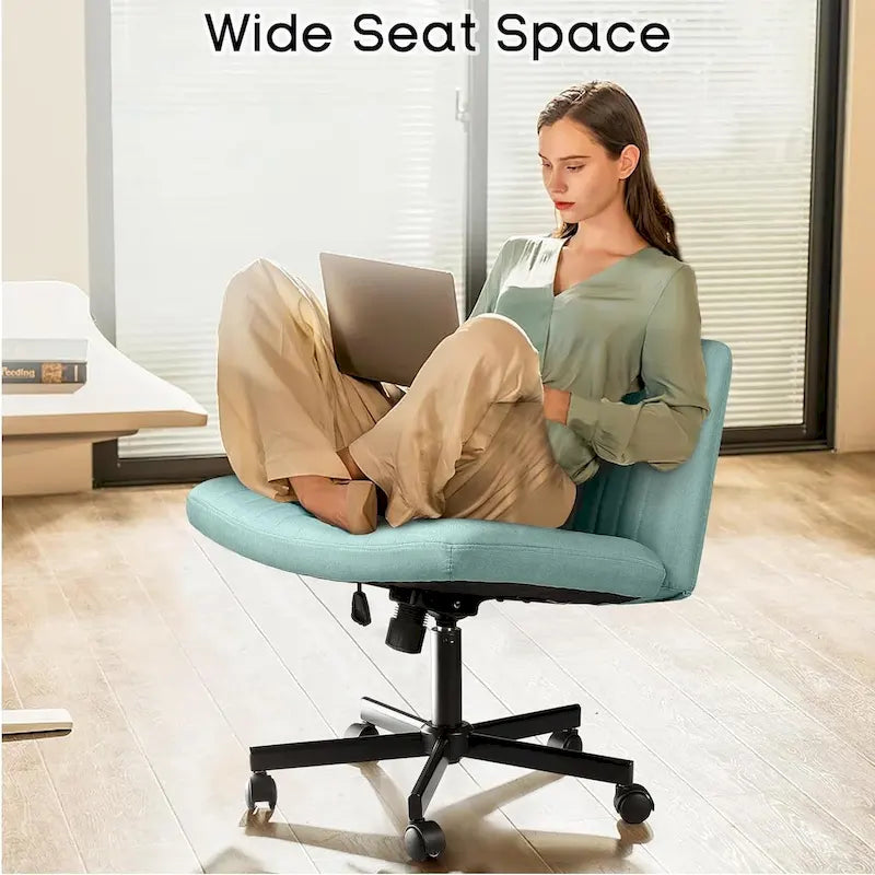 Chaise de bureau sans accoudoirs Bossin Criss Cross avec roulettes, chaise à pieds croisés rembourrée en tissu, chaise de vanité pivotante à siège large