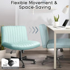 Chaise de bureau sans accoudoirs Bossin Criss Cross avec roulettes, chaise à pieds croisés rembourrée en tissu, chaise de vanité pivotante à siège large