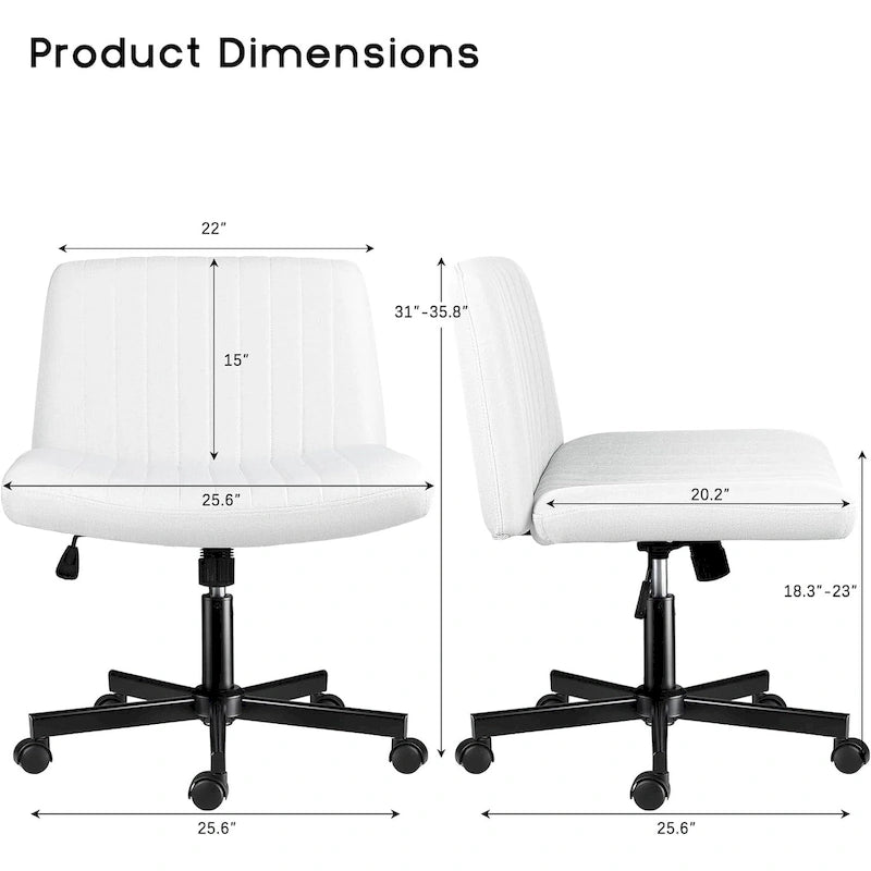 Chaise de bureau sans accoudoirs Bossin Criss Cross avec roulettes, chaise à pieds croisés rembourrée en tissu, chaise de vanité pivotante à siège large