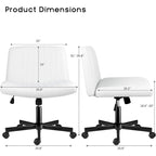 Chaise de bureau sans accoudoirs Bossin Criss Cross avec roulettes, chaise à pieds croisés rembourrée en tissu, chaise de vanité pivotante à siège large