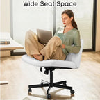 Chaise de bureau sans accoudoirs Bossin Criss Cross avec roulettes, chaise à pieds croisés rembourrée en tissu, chaise de vanité pivotante à siège large