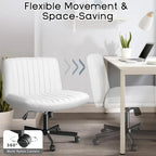 Chaise de bureau sans accoudoirs Bossin Criss Cross avec roulettes, chaise à pieds croisés rembourrée en tissu, chaise de vanité pivotante à siège large
