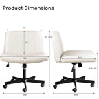 Chaise de bureau sans accoudoirs Bossin Criss Cross avec roulettes, chaise à pieds croisés rembourrée en tissu, chaise de vanité pivotante à siège large