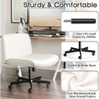 Chaise de bureau sans accoudoirs Bossin Criss Cross avec roulettes, chaise à pieds croisés rembourrée en tissu, chaise de vanité pivotante à siège large