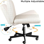 Chaise de bureau sans accoudoirs Bossin Criss Cross avec roulettes, chaise à pieds croisés rembourrée en tissu, chaise de vanité pivotante à siège large