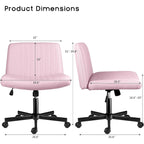 Chaise de bureau sans accoudoirs Bossin Criss Cross avec roulettes, chaise à pieds croisés rembourrée en tissu, chaise de vanité pivotante à siège large