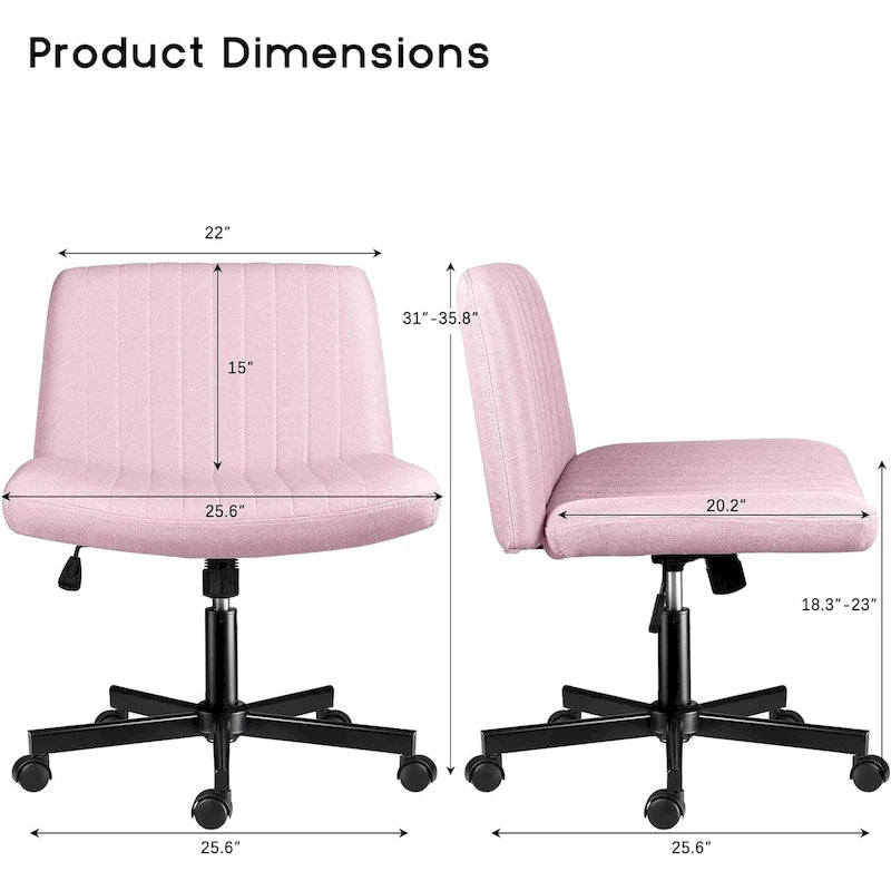 Chaise de bureau sans accoudoirs Bossin Criss Cross avec roulettes, chaise à pieds croisés rembourrée en tissu, chaise de vanité pivotante à siège large