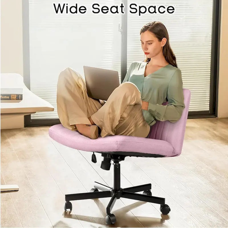 Chaise de bureau sans accoudoirs Bossin Criss Cross avec roulettes, chaise à pieds croisés rembourrée en tissu, chaise de vanité pivotante à siège large