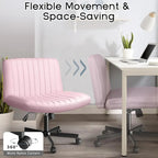 Chaise de bureau sans accoudoirs Bossin Criss Cross avec roulettes, chaise à pieds croisés rembourrée en tissu, chaise de vanité pivotante à siège large