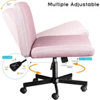 Chaise de bureau sans accoudoirs Bossin Criss Cross avec roulettes, chaise à pieds croisés rembourrée en tissu, chaise de vanité pivotante à siège large
